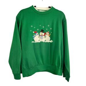 Vintage Ugly Holiday Sweater Snowmen Madison Taylor Size XL Green White Collar